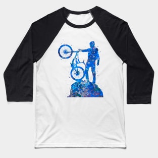 Downhill mountain bike watercolor blue art Baseball T-Shirt